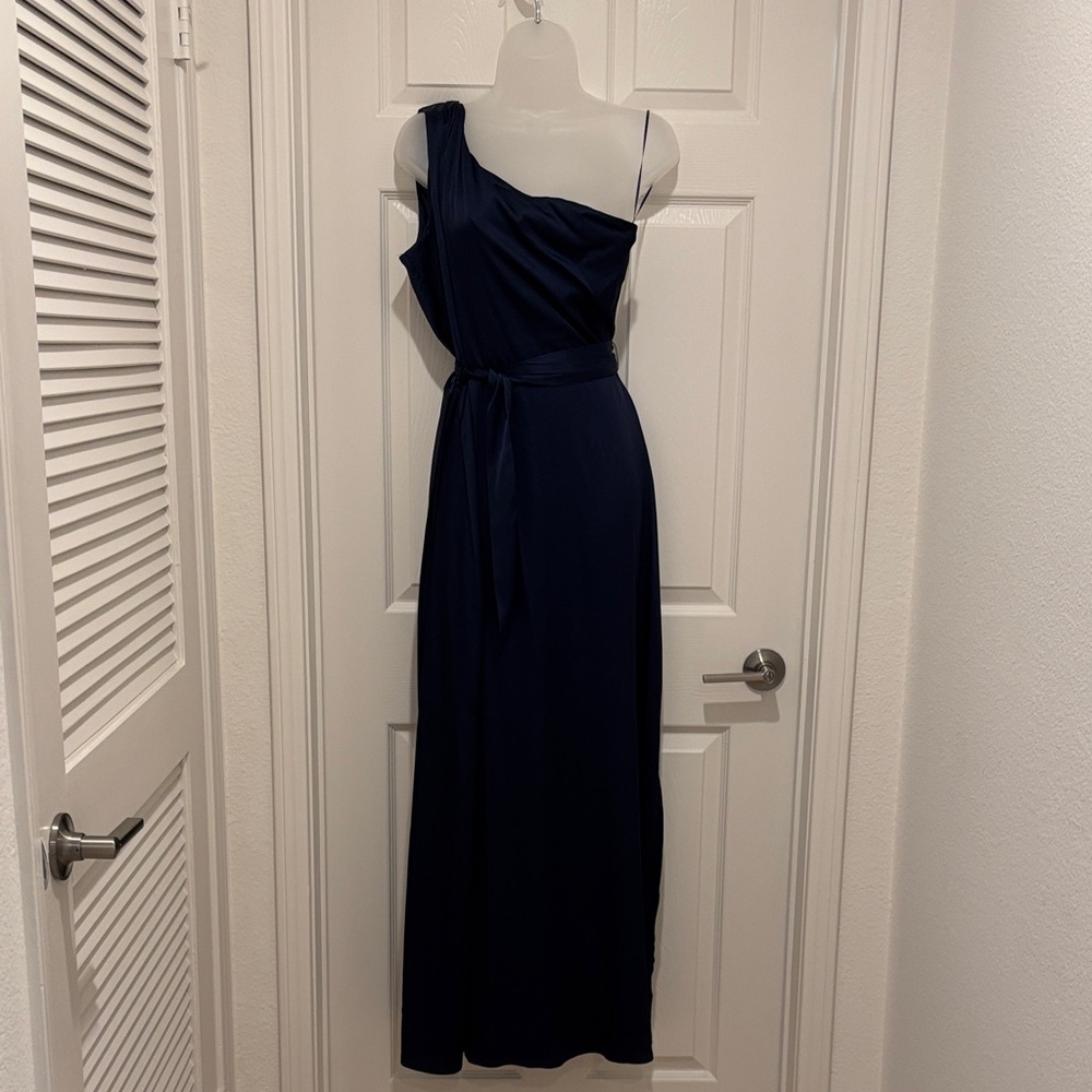 Nicole Miller Midnight Blue One-Shoulder Gown.  New. Never worn.